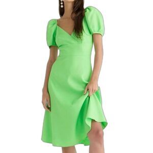 J. Crew puff sleeve V-neck linen blend dress with pockets size 24 New With Tags